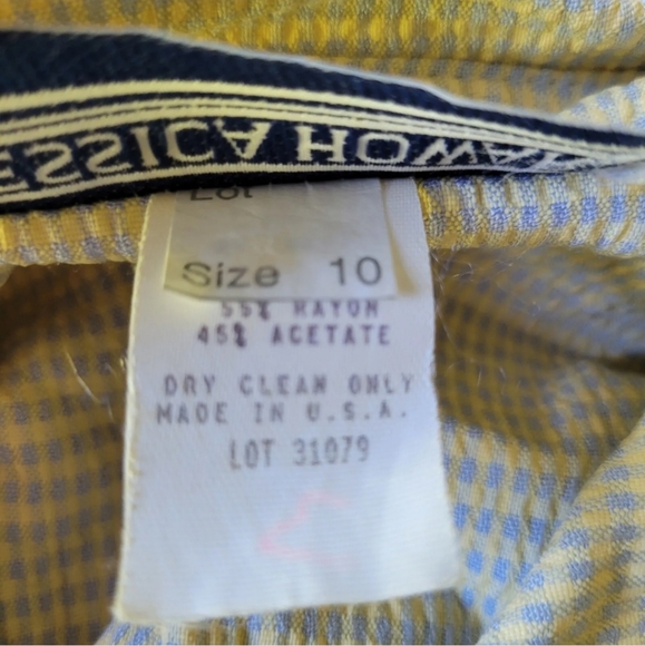 Jessica Howard 10 Vtg 80s Tea Dress Back Bow Yellow Blue Cottagecore Checked - Picture 6 of 11